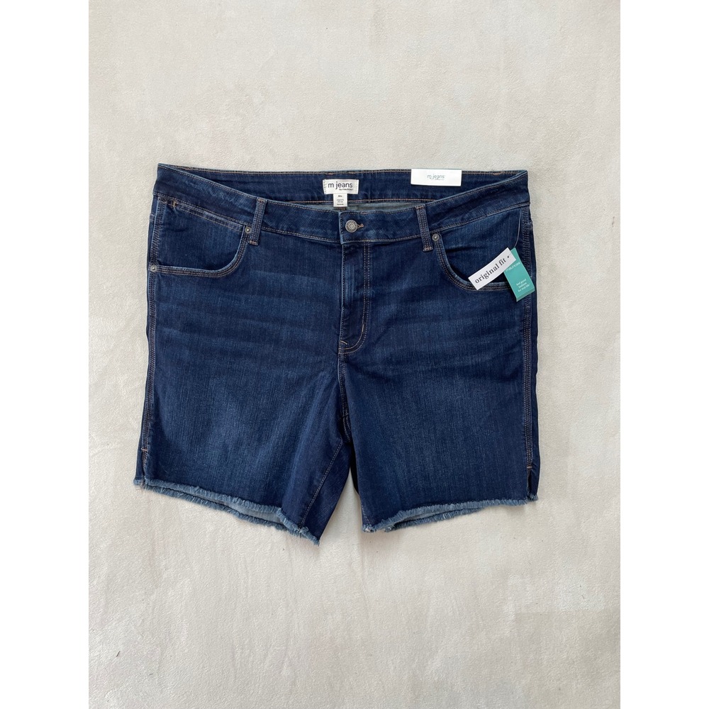M Jeans by Maurices Womens 22W Classic Bermuda Shorts Dark Wash Raw Hem Stretch